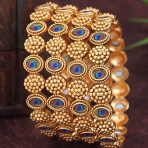 Peacock Designer Bangles Set Of 2 Gold-Plated Stone