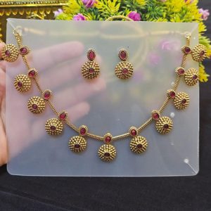 Majestic Red Stone South Indian Necklace With Earrings