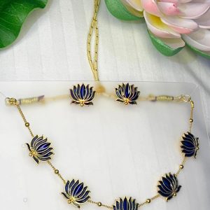 Floral Necklace Set for Women & Girls Lotus chain Blue