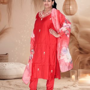 Ethnic Motifs Embroidered Roman Silk Kurta With Dupatta