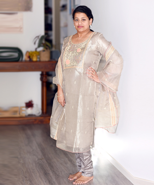 Yoke Design Silk Blend Straight Suit With Dupatta