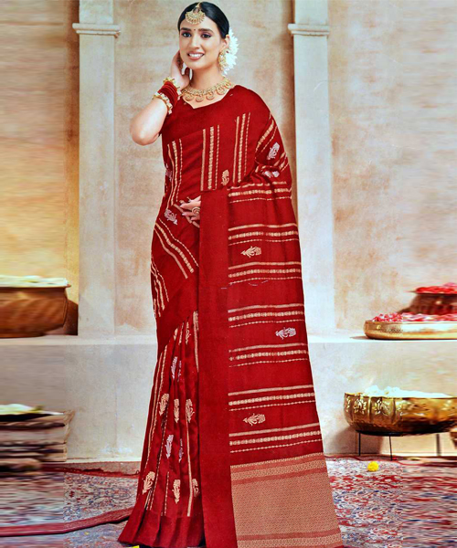 Woven Art Silk Saree in Maroon