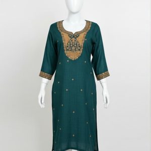 Aurelia Women's Cotton Regular Kurta (Dark Green)