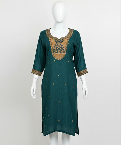 Aurelia Women's Cotton Regular Kurta (Dark Green)