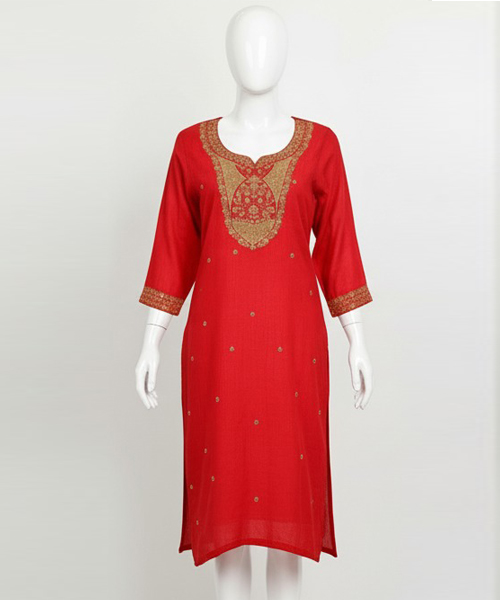 Aurelia Women's Cotton Regular Kurta (Red)