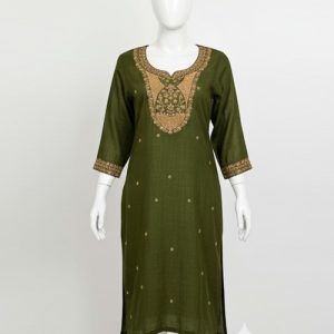 Aurelia Women's Cotton Regular Kurta (Olive Green)