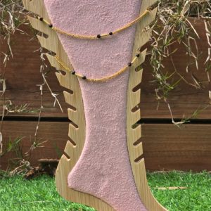 Gold-Toned Anklets With Black Beads