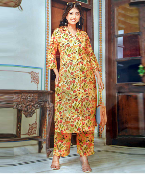 Floral Printed Collared Kurta With Pant
