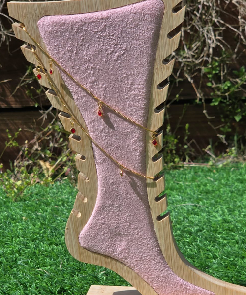 GOLD IMITATION ANKLET RUBY HANGING DESIGN